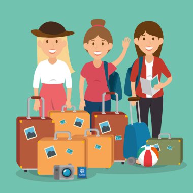 Kadınlar seyahat bavul karakterlerle