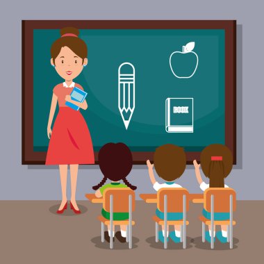kadın öğretmen sınıf vektör çizim tasarım öğrencileri ile