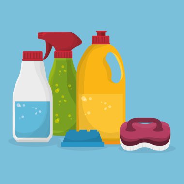 Çamaşırhane servisi ayarla şişe ürünleri vektör çizim tasarım