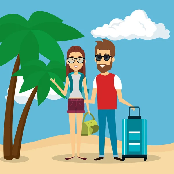 Couple in the beach characters — Stock Vector