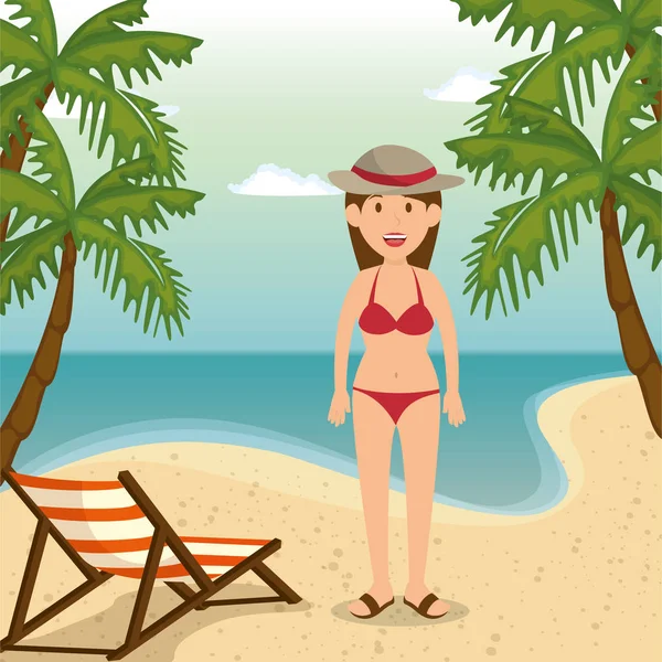 Mujer en el personaje de playa — Vector de stock