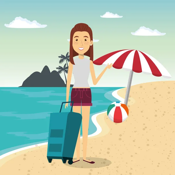 Mujer en el personaje de playa — Vector de stock