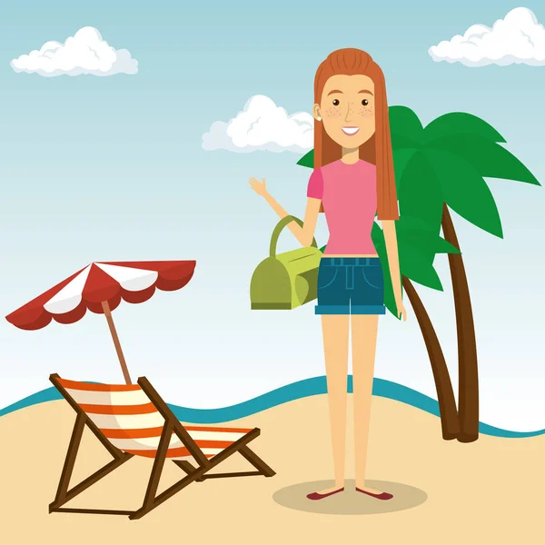 Mujer en el personaje de playa — Vector de stock