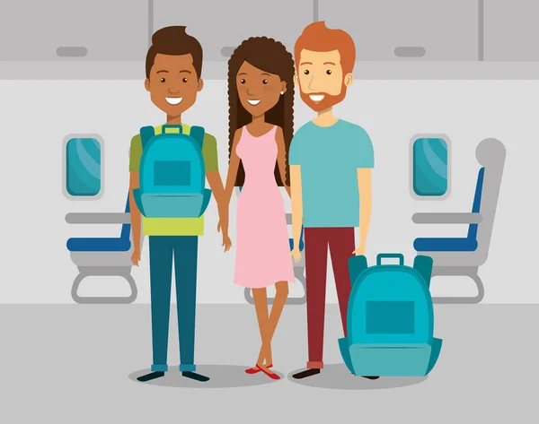 Pessoas viajantes no avião — Vetor de Stock