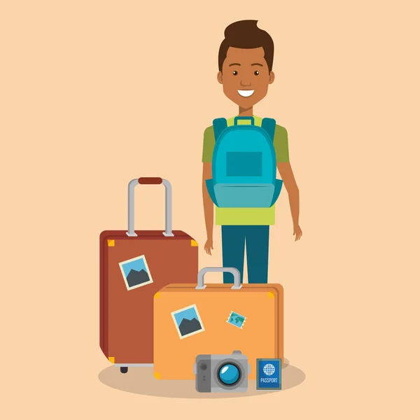 Человек путешественник с характером чемоданов — стоковый вектор