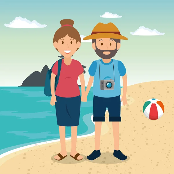 Pareja en la playa personajes — Vector de stock