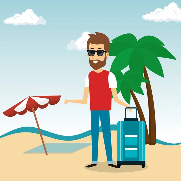 Hombre en el carácter de playa — Vector de stock