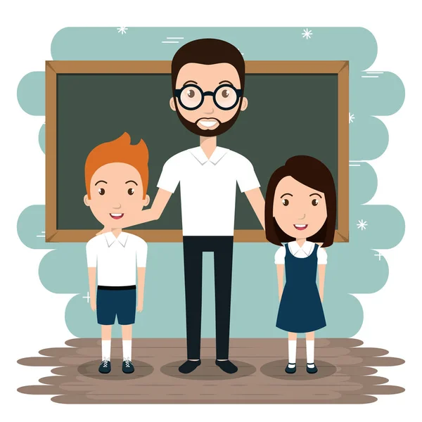 Homem professor com alunos em sala de aula — Vetor de Stock