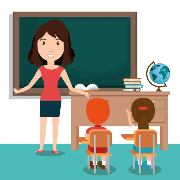 Жінка вчителька зі студентами в класі — стоковий вектор