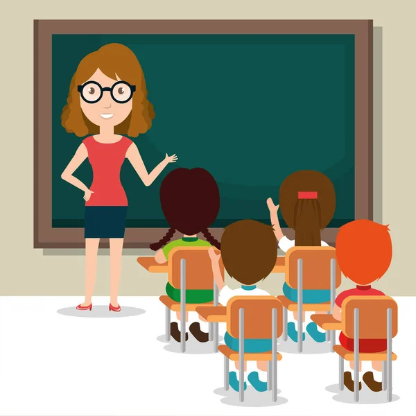 Insegnante donna con studenti in classe — Vettoriale Stock