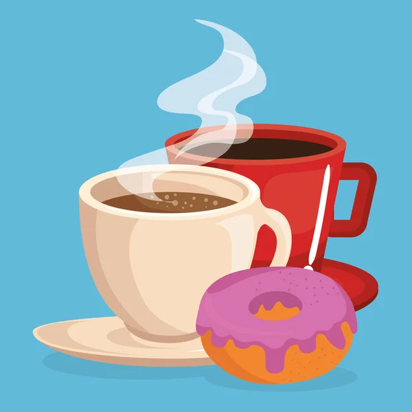 Koffie en donut heerlijk eten ontbijtmenu — Stockvector