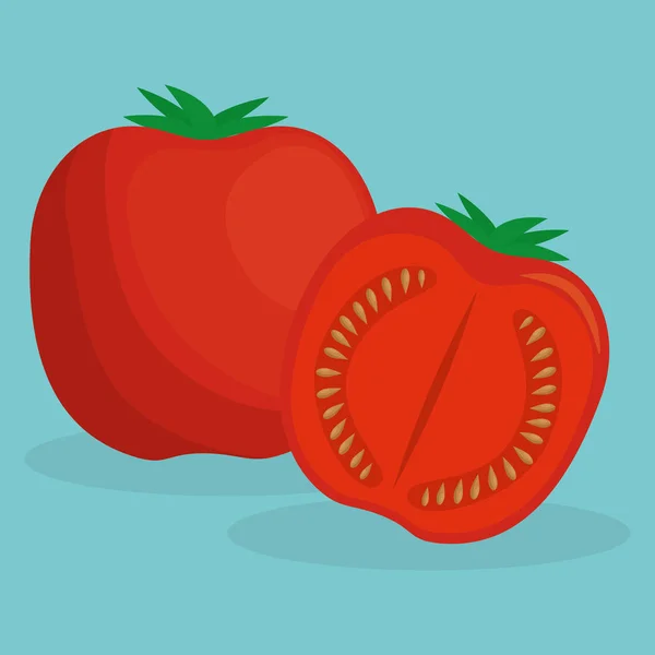 Desain Gambar Vektor Makanan Sehat Tomat Segar - Stok Vektor