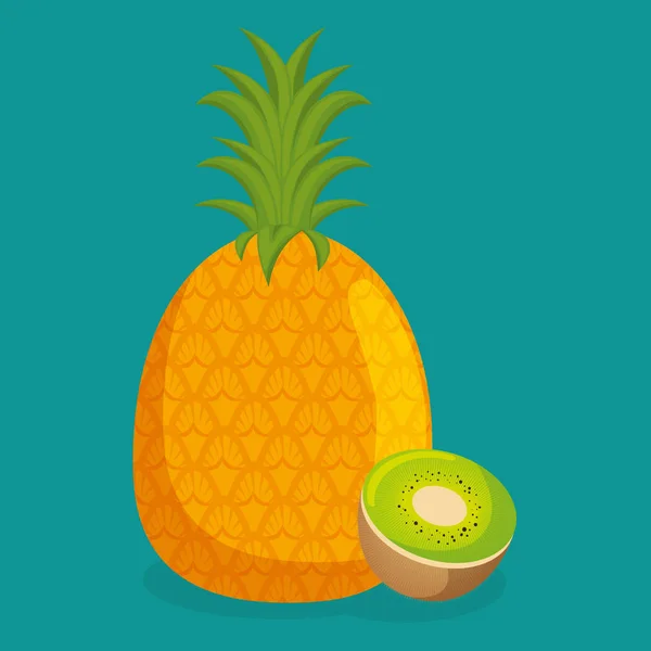 Ananas Frais Kiwi Fruit Alimentation Saine Vecteur Illustration Conception — Image vectorielle