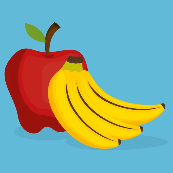 Maçã fresca e banana fruta alimentos saudáveis — Vetor de Stock