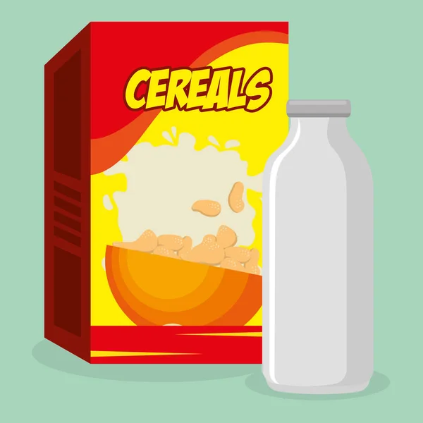 Caixa de embalagem de cereais com garrafa de leite —  Vetores de Stock