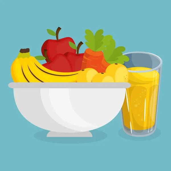 Frischer Obstsalat mit Saft gesunde Ernährung — Stockvektor