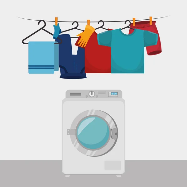 Kläder hängande Tvättservice — Stock vektor
