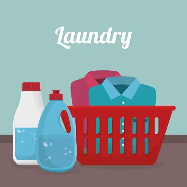 Clothes plastic basket laundry service — Stock Vector