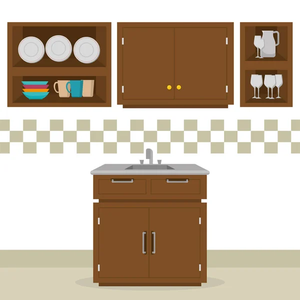 Cocina habitación escena iconos — Vector de stock