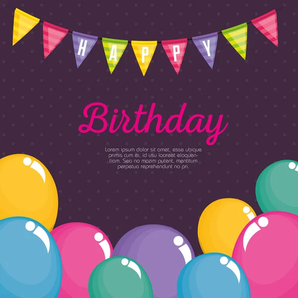 Feliz Cumpleaños Celebración Tarjeta Con Globos Vector Aire Diseño Ilustración — Archivo Imágenes Vectoriales