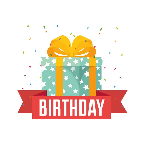 Gelukkige verjaardag viering kaart met geschenken presenteert — Stockvector