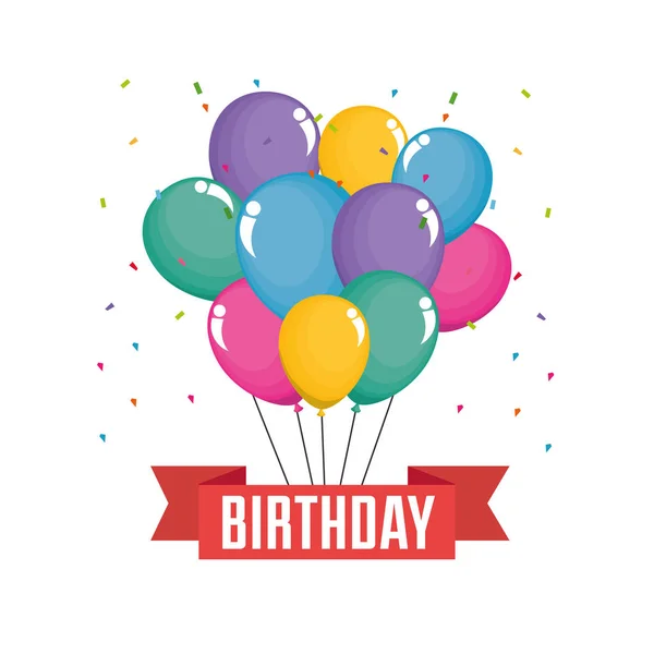Cartão de celebração de aniversário feliz com balões de ar — Vetor de Stock