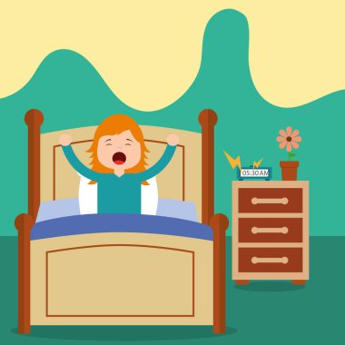 küçük kız uyan yatakta sabah