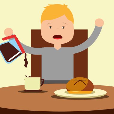 yemek kahvaltı masasında oturan genç mutlu çocuk