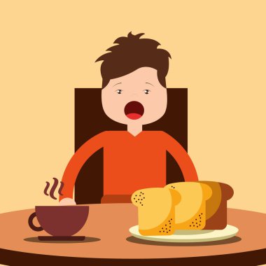 yemek kahvaltı masasında oturan genç mutlu çocuk
