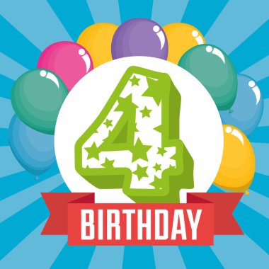 Doğum günü kartı ile mum dört numaralı vektör çizim tasarım