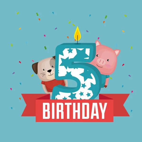 Verjaardagskaart met kaars nummer vijf — Stockvector