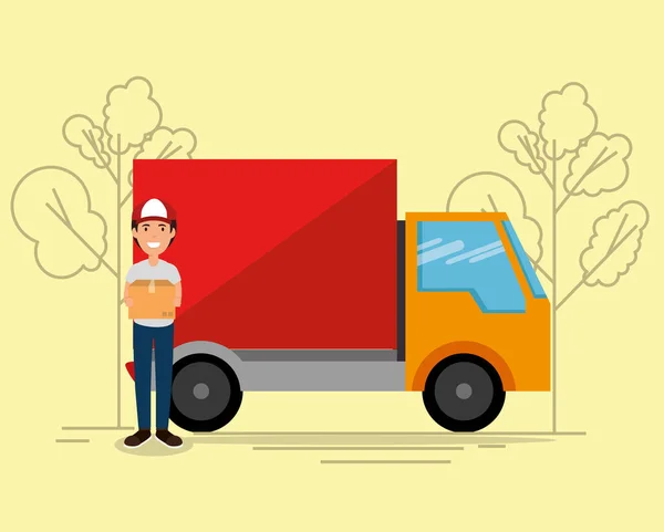 Serviço de entrega com caminhão e correio — Vetor de Stock