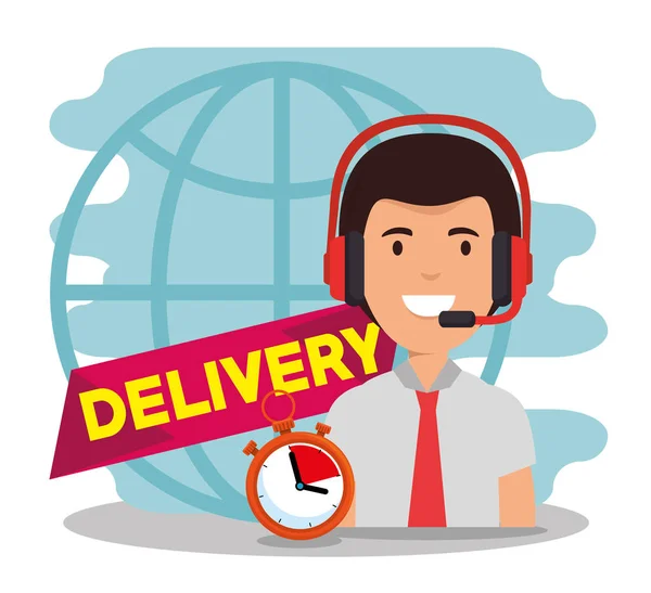 Delivery service with call center agent — Stock Vector