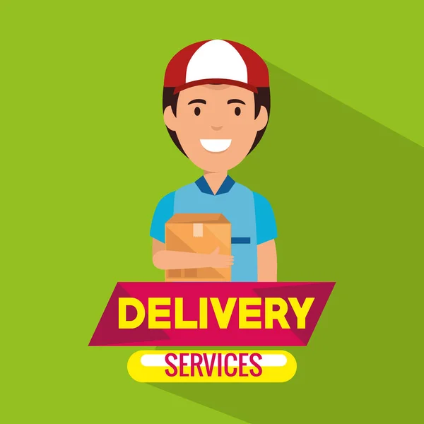 Serviço de entrega com caixa de elevação de correio — Vetor de Stock