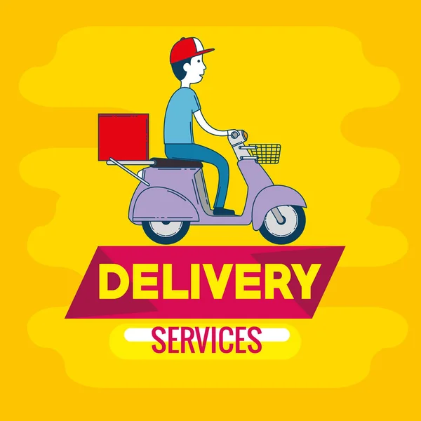 Service de livraison avec courrier en moto — Image vectorielle