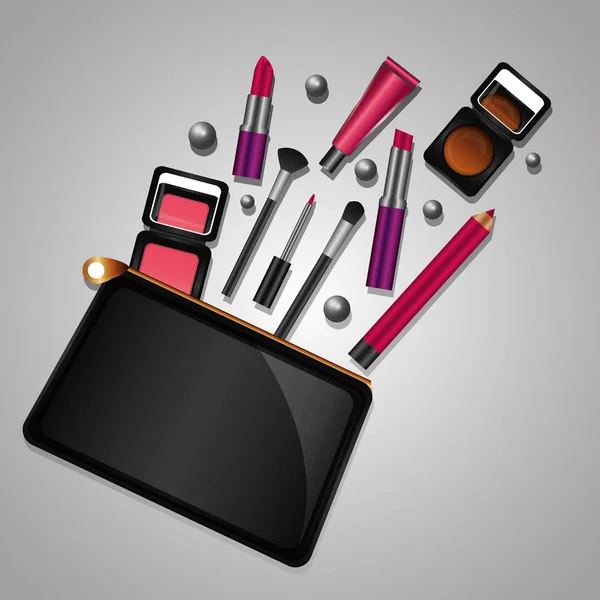 Cosméticos maquillaje productos belleza moda conjunto — Vector de stock