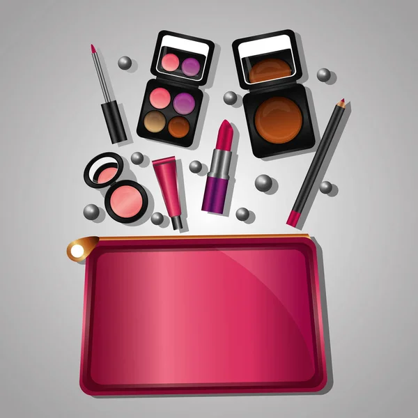 Cosméticos maquillaje productos belleza moda conjunto — Vector de stock