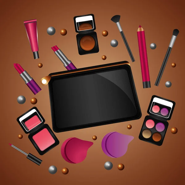Maquillage cosmétique produits beauté mode ensemble — Image vectorielle