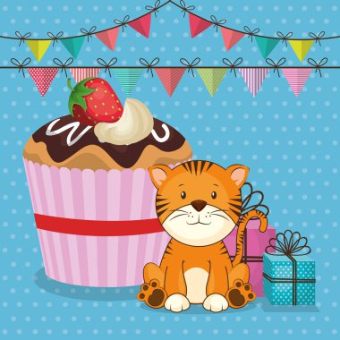 mutlu Doğum günü kartı sevimli kaplan ile