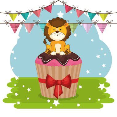 mutlu Doğum günü kartı ile sevimli aslan