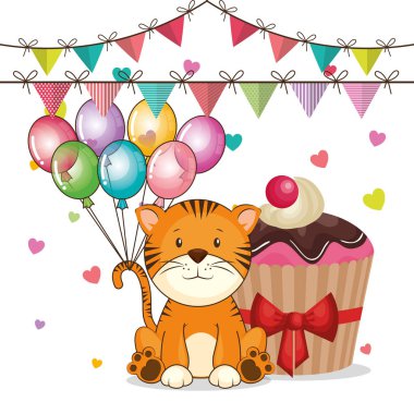 mutlu Doğum günü kartı sevimli kaplan ile