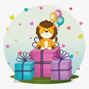 mutlu Doğum günü kartı ile sevimli aslan