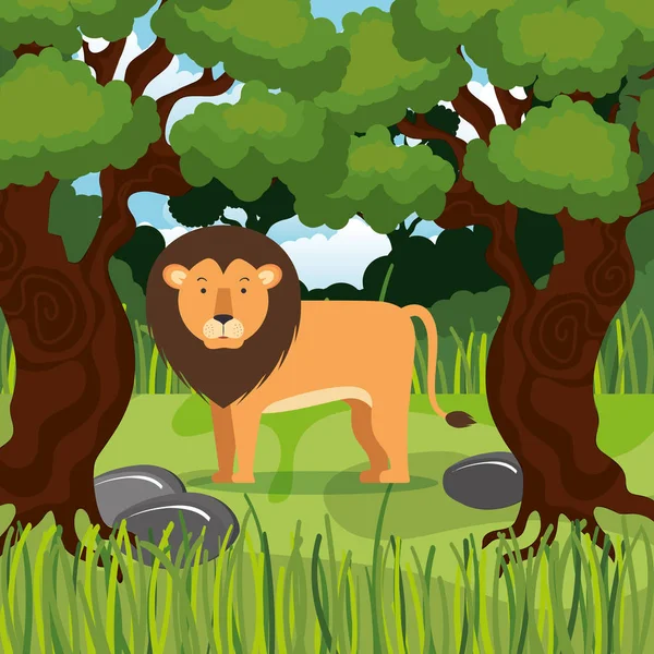 Дикий лев в джунглях сцена — стоковий вектор