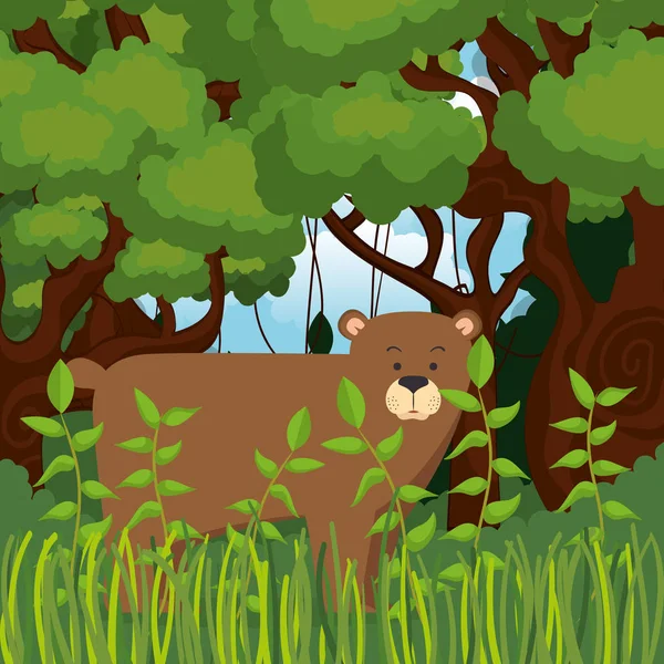 Wild bear grizzly in the jungle scene — Stock Vector