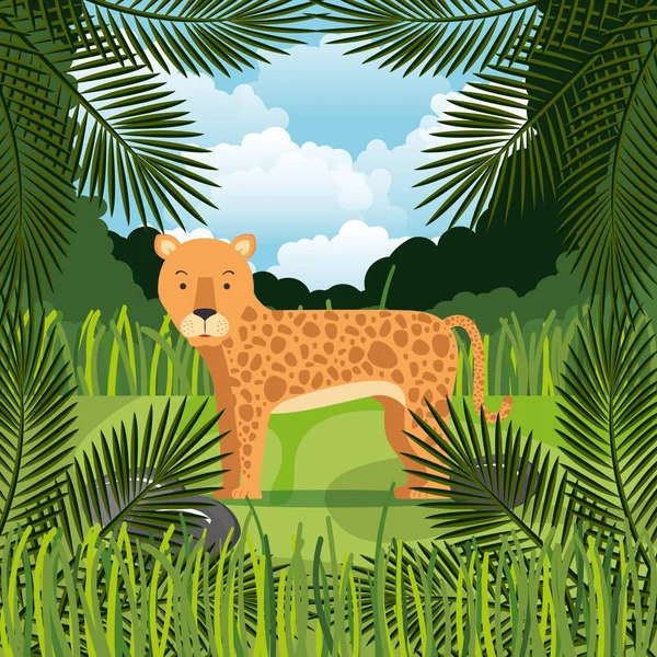 Divoký Gepard v džungli scéně — Stockový vektor