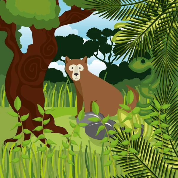 Oso salvaje pardo en la escena de la selva — Vector de stock