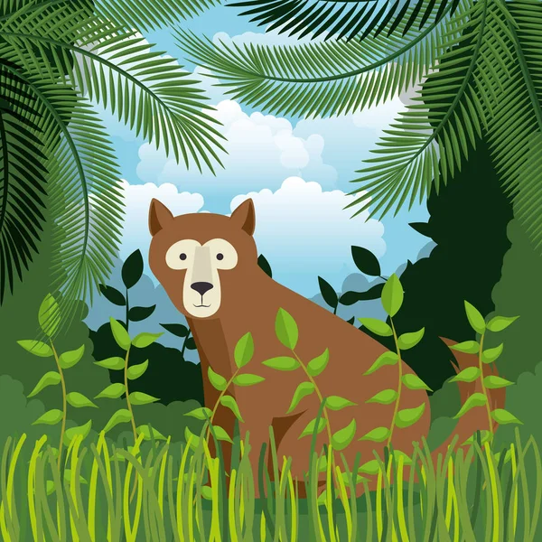 Oso salvaje pardo en la escena de la selva — Vector de stock