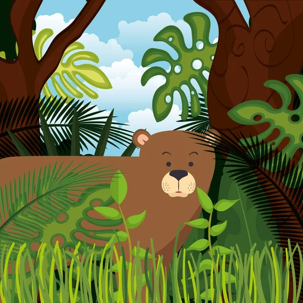 Orso selvatico grizzly nella scena della giungla — Vettoriale Stock