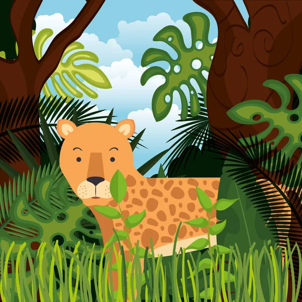Guépard sauvage dans la jungle scène — Image vectorielle
