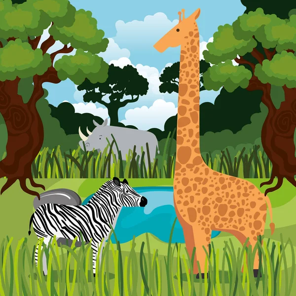 wild animals in the jungle scene